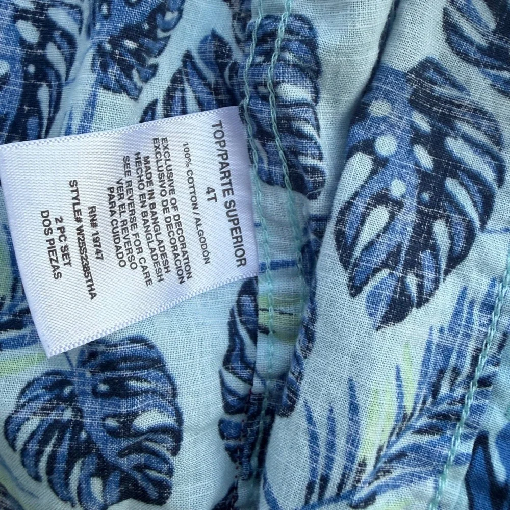 Wrangler Boys 4T Tropical Monstera Leaf Button Down Shirt Blue Green W25S2385THA